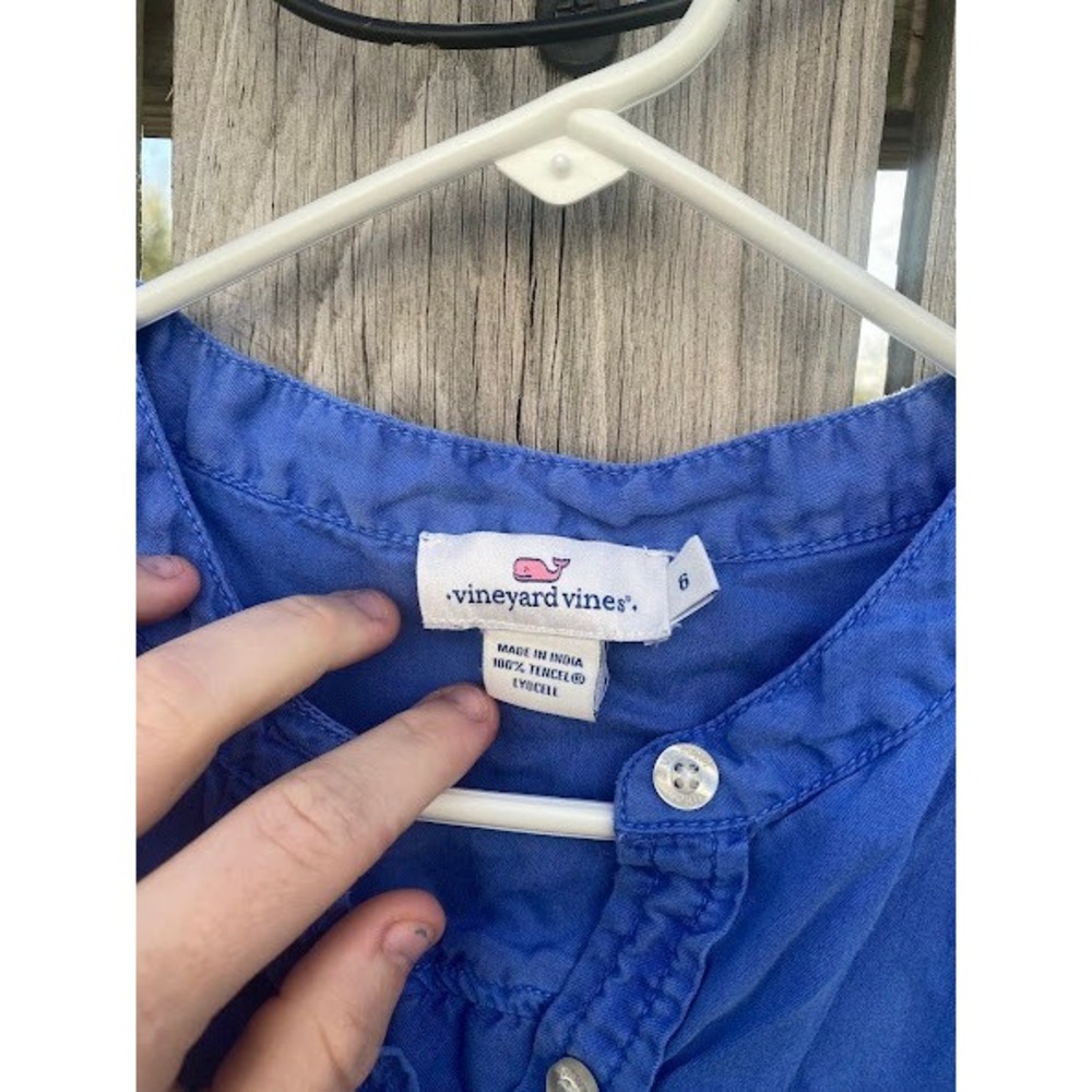 Vineyard Vines Blue Tencel Cap Sleeve Henley Shirt Dress Womens Size 6 - Picture 2 of 6